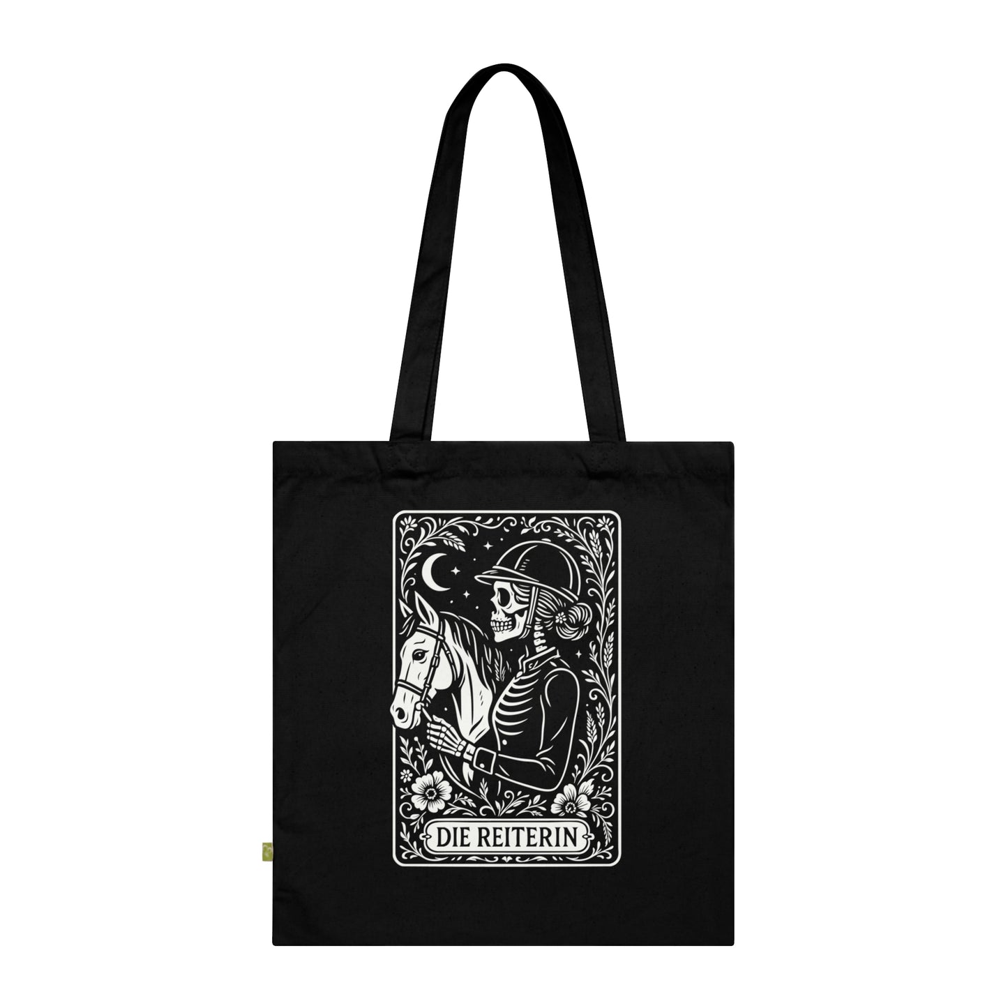 Tarrot der Reiterin - Stoffbeutel, Einkaufstasche aus Bio-Baumwolle, umweltfreundliches Geschenk, Stoffbeutel mit Totenkopfmotiv, Tasche im Boho-Stil