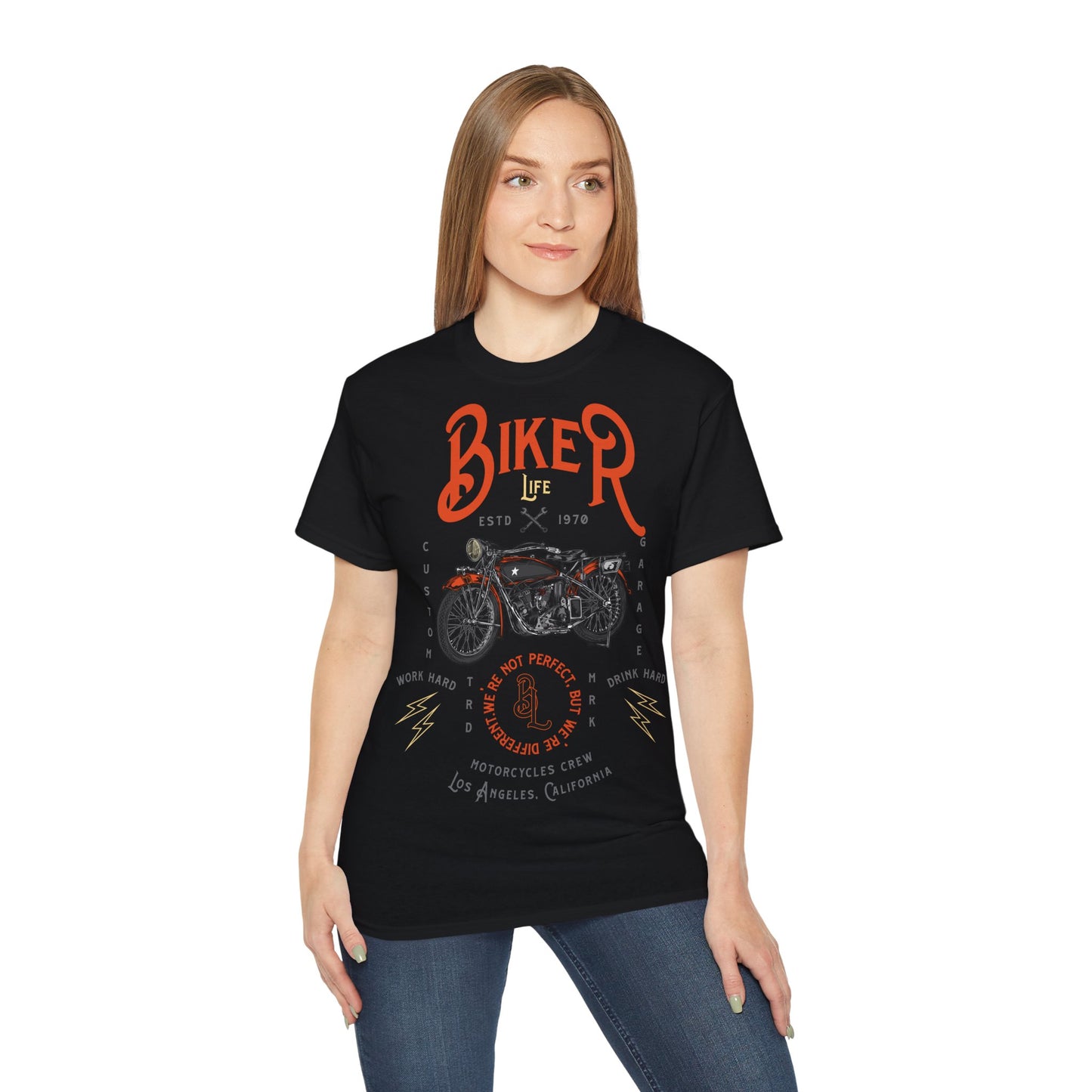Biker Life California Motorcycle - T-Shirt | Hochwertig, 100 % Baumwolle, Weich & Bequem mit Rundhalsausschnitt