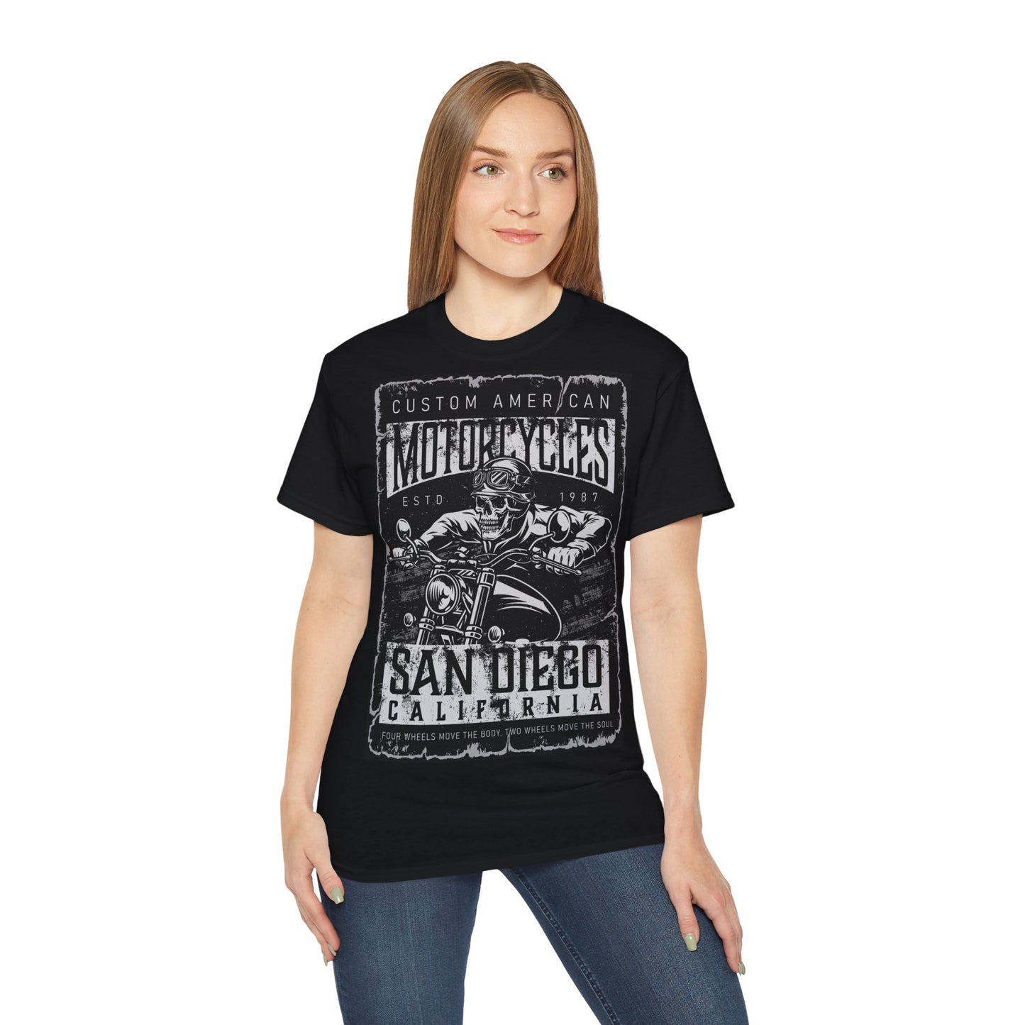 Custom San Diego Motorcycle - T-Shirt | Hochwertig, 100 % Baumwolle, Weich & Bequem mit Rundhalsausschnitt