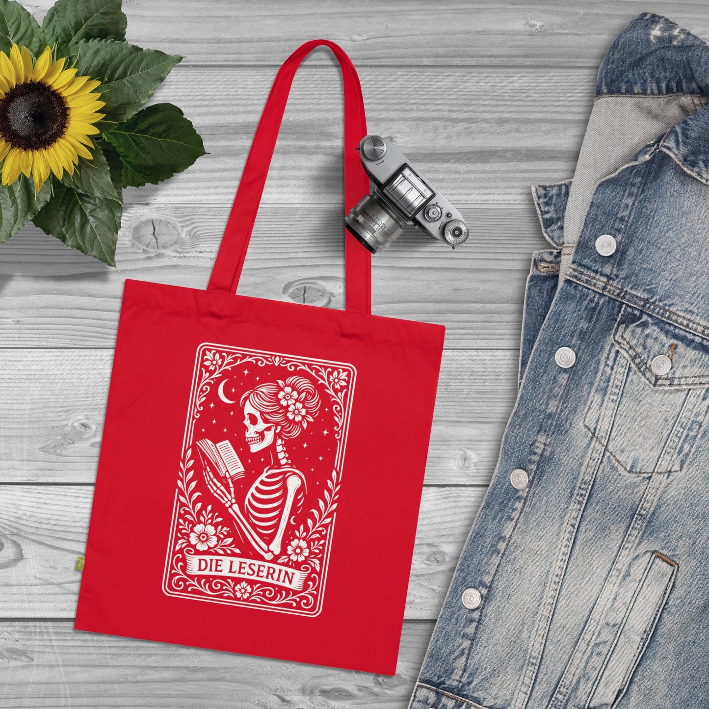 Tarrot der Leserin - Stoffbeutel, Einkaufstasche aus Bio-Baumwolle, umweltfreundliches Geschenk, Stoffbeutel mit Totenkopfmotiv, Tasche im Boho-Stil