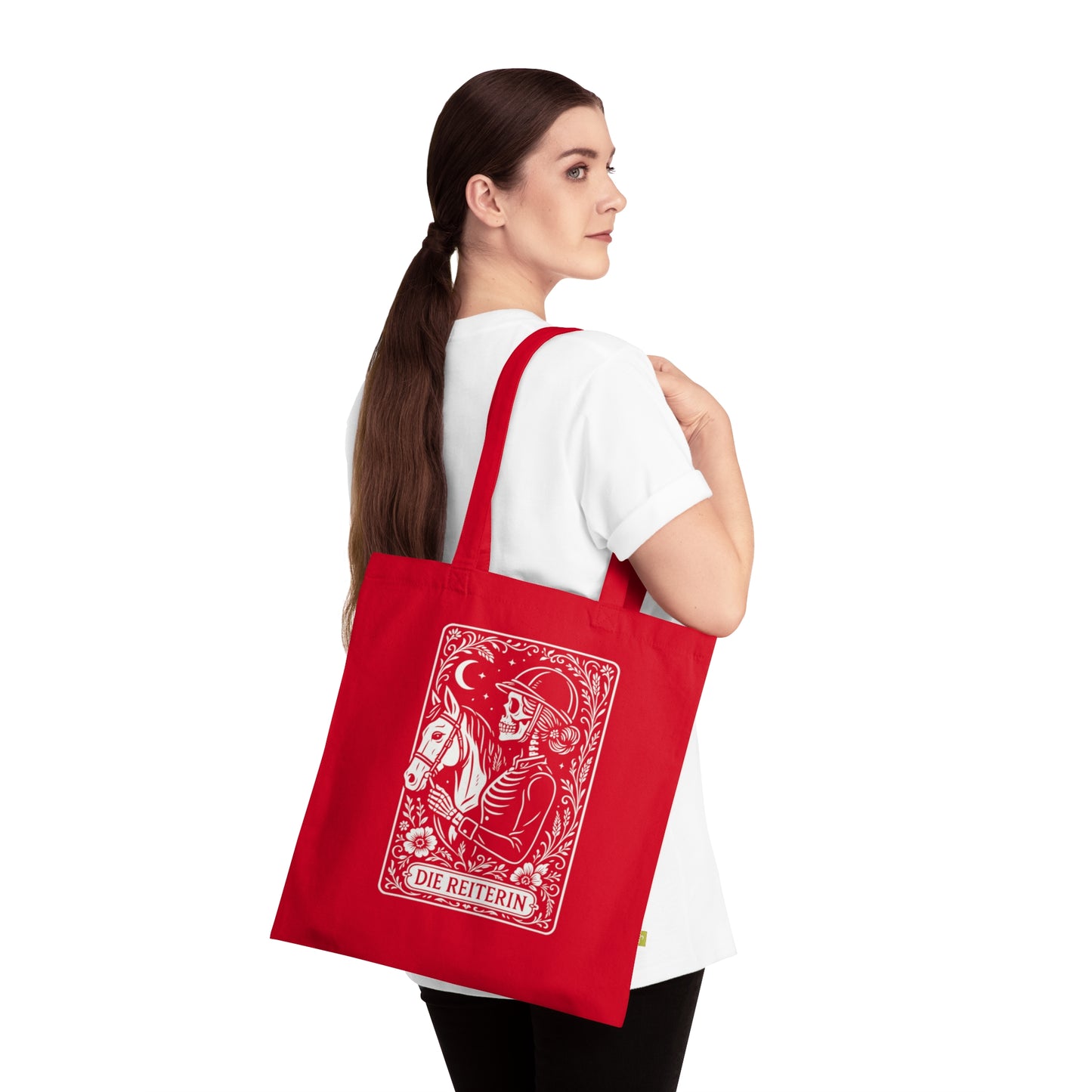 Tarrot der Reiterin - Stoffbeutel, Einkaufstasche aus Bio-Baumwolle, umweltfreundliches Geschenk, Stoffbeutel mit Totenkopfmotiv, Tasche im Boho-Stil