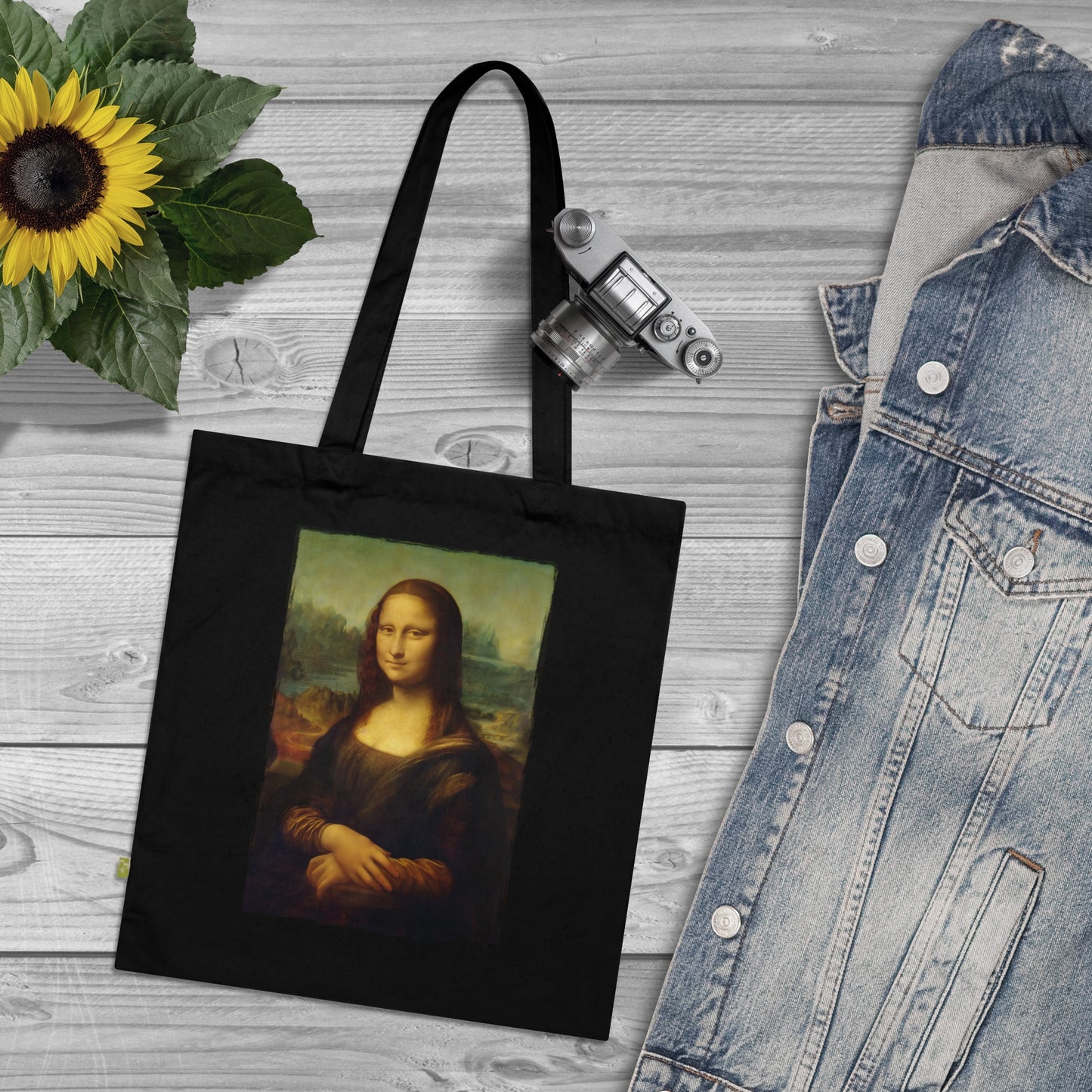 Mona Lisa | 360° Kunst – Stoffbeutel, Einkaufstasche aus Bio-Baumwolle, umweltfreundliches Geschenk, Stoffbeutel mit Totenkopfmotiv, Tasche im Boho-Stil