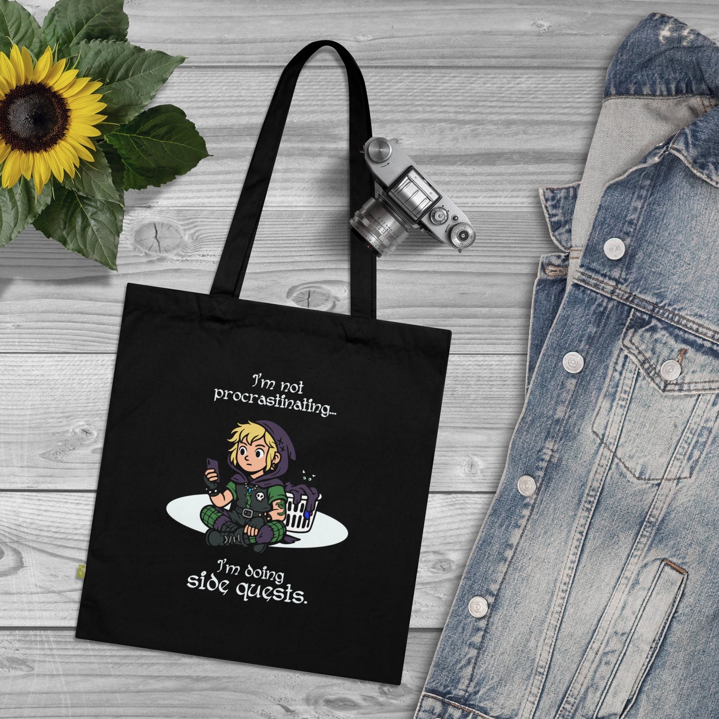 I'm not procrastinating. I'm doing side quests. - Stoffbeutel, Einkaufstasche aus Bio-Baumwolle, umweltfreundliches Geschenk, Stoffbeutel mit Totenkopfmotiv, Tasche im Boho-Stil
