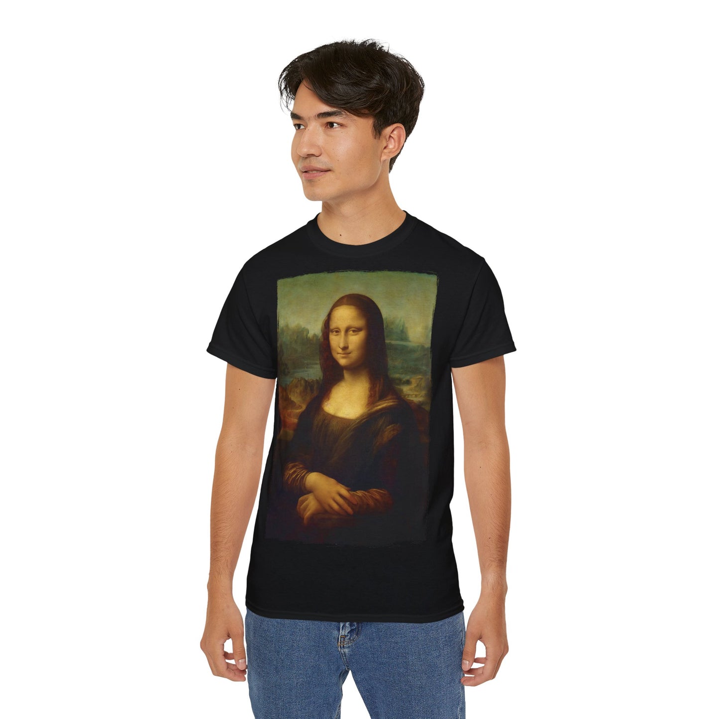 Mona Lisa | 360° Kunst – Meisterwerke in Bewegung | Hochwertig, 100 % Baumwolle, Weich & Bequem mit Rundhalsausschnitt