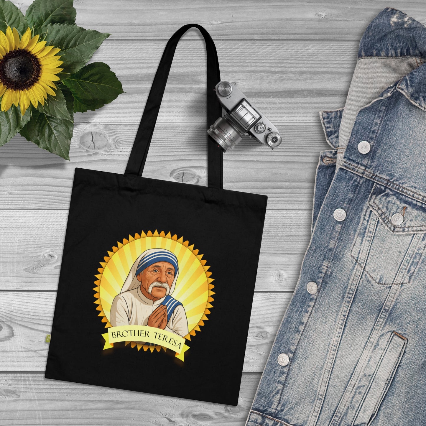 Brother Teresa - Stoffbeutel, Einkaufstasche aus Bio-Baumwolle, umweltfreundliches Geschenk, Stoffbeutel mit Totenkopfmotiv, Tasche im Boho-Stil