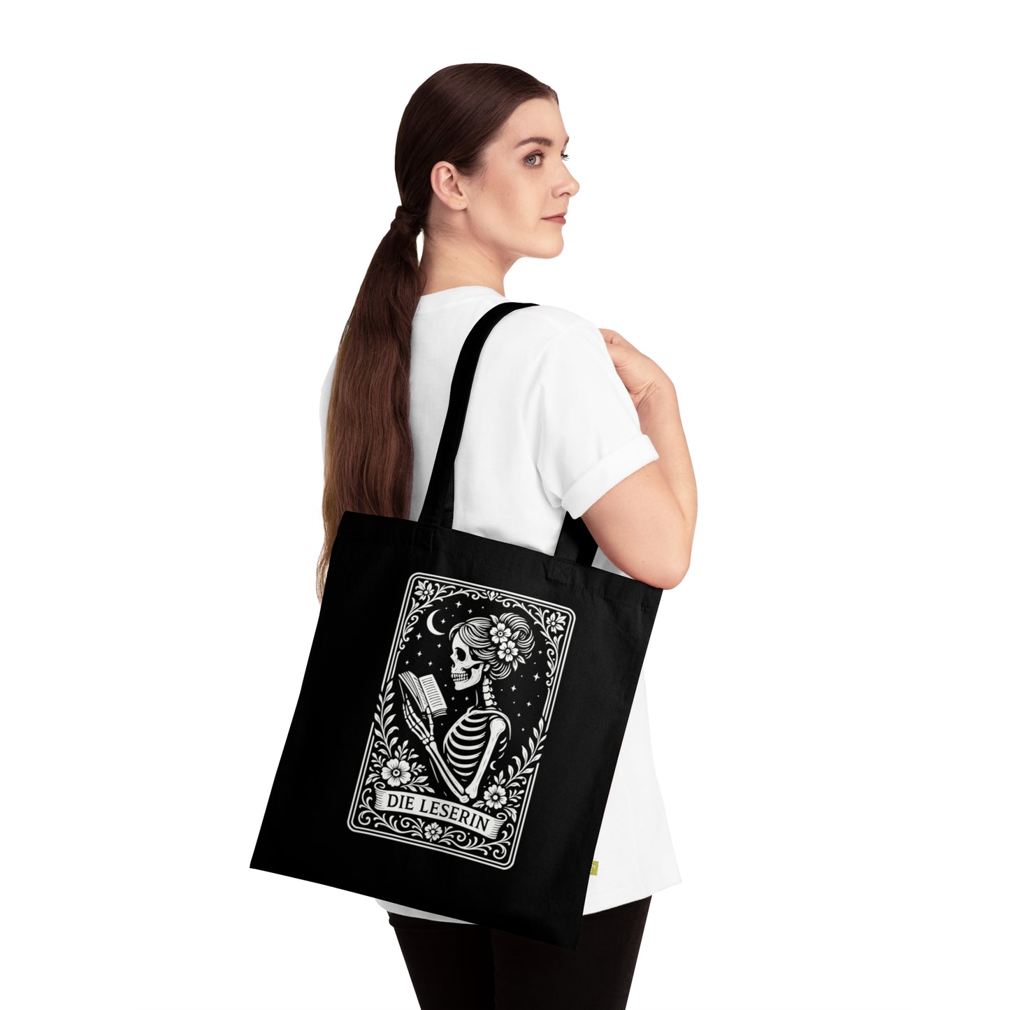 Tarrot der Leserin - Stoffbeutel, Einkaufstasche aus Bio-Baumwolle, umweltfreundliches Geschenk, Stoffbeutel mit Totenkopfmotiv, Tasche im Boho-Stil
