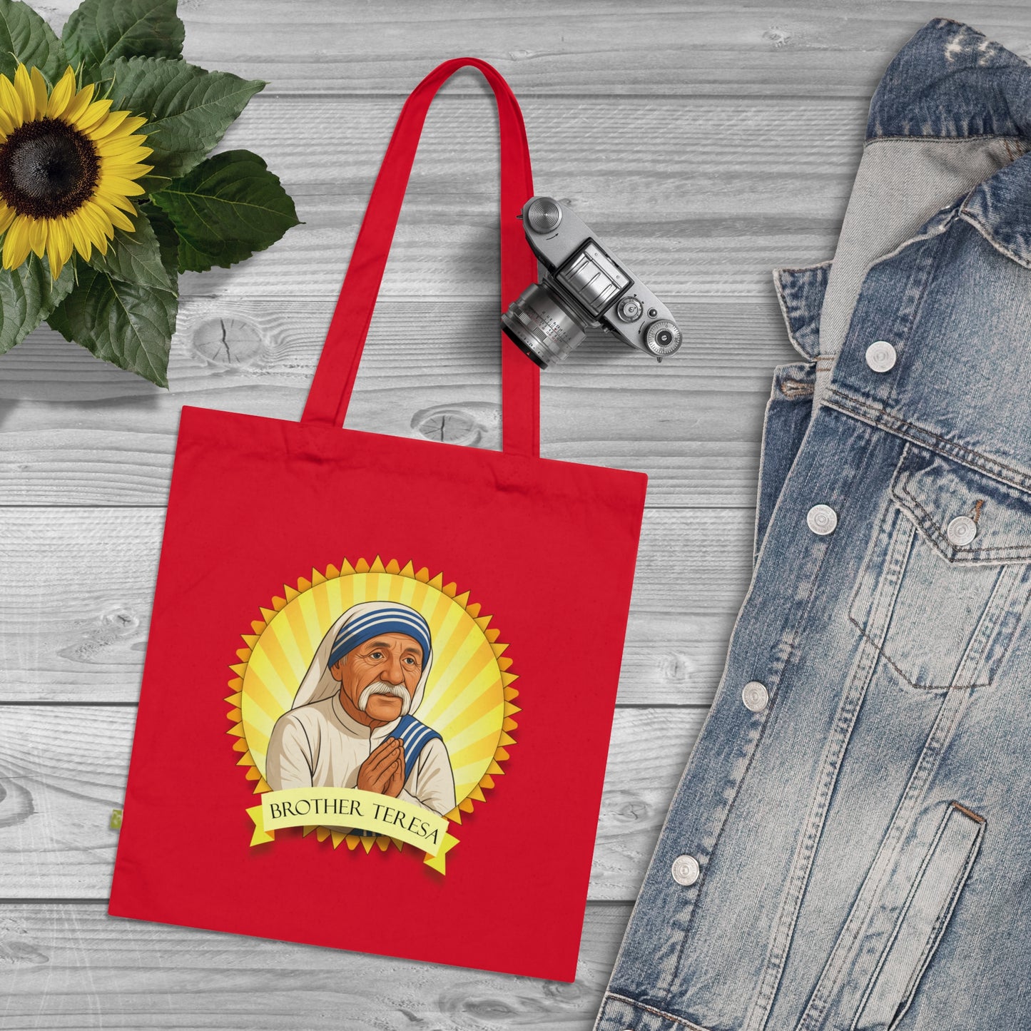 Brother Teresa - Stoffbeutel, Einkaufstasche aus Bio-Baumwolle, umweltfreundliches Geschenk, Stoffbeutel mit Totenkopfmotiv, Tasche im Boho-Stil