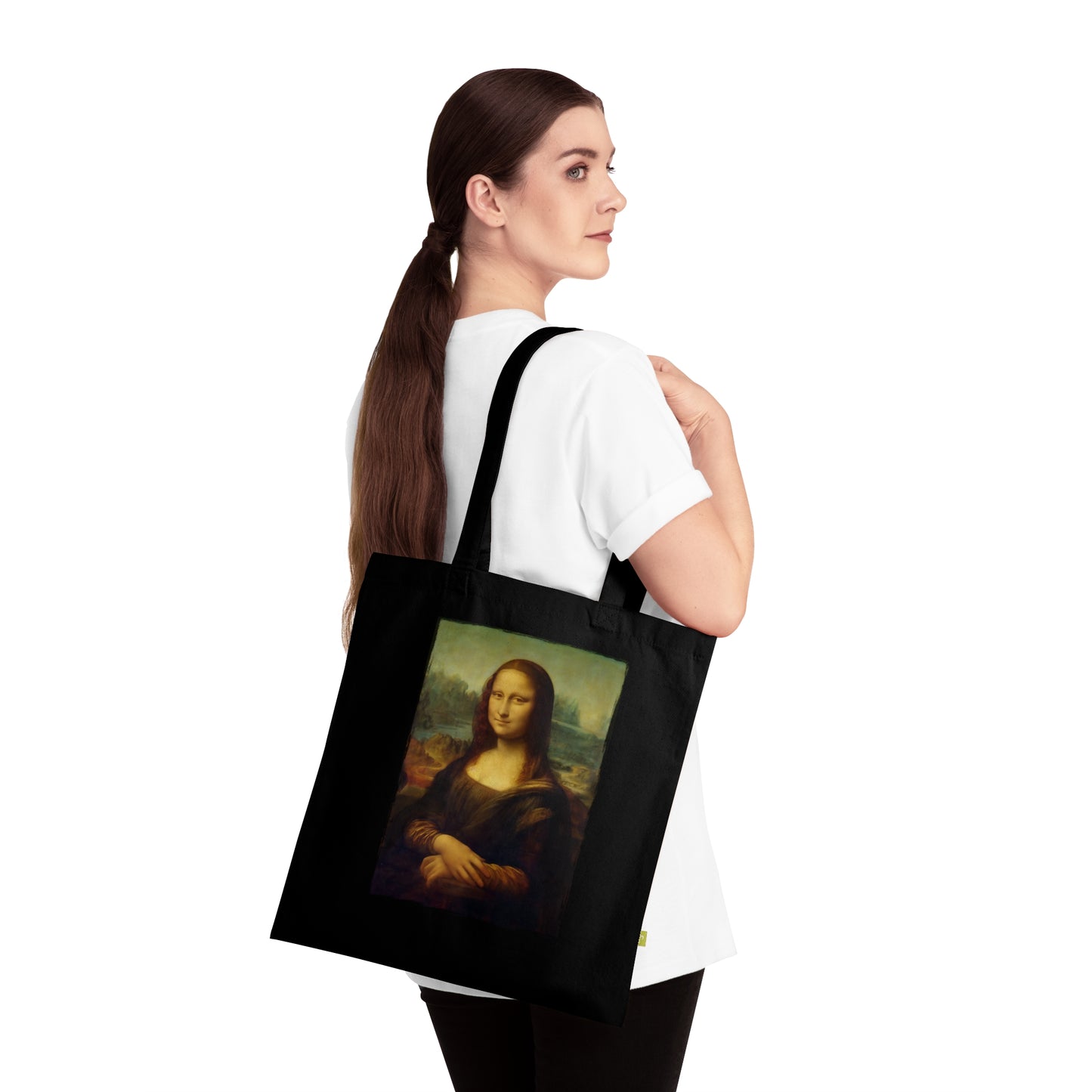 Mona Lisa | 360° Kunst – Stoffbeutel, Einkaufstasche aus Bio-Baumwolle, umweltfreundliches Geschenk, Stoffbeutel mit Totenkopfmotiv, Tasche im Boho-Stil