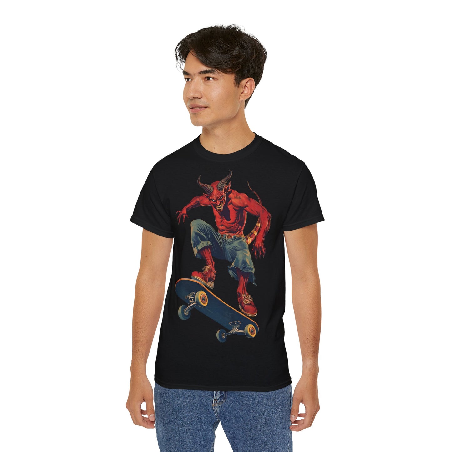 Demon Skater - T-Shirt | Hochwertig, 100 % Baumwolle, Weich & Bequem mit Rundhalsausschnitt
