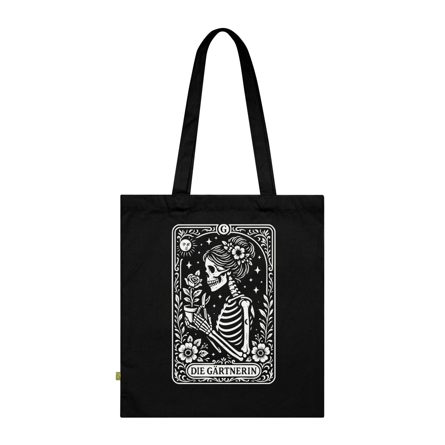Tarrot der Gärterin - Stoffbeutel, Einkaufstasche aus Bio-Baumwolle, umweltfreundliches Geschenk, Stoffbeutel mit Totenkopfmotiv, Tasche im Boho-Stil