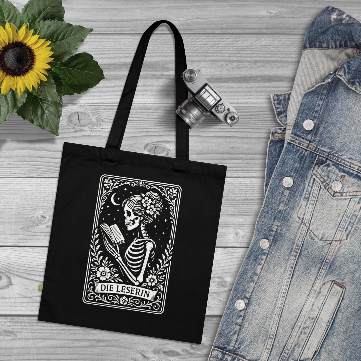 Tarrot der Leserin - Stoffbeutel, Einkaufstasche aus Bio-Baumwolle, umweltfreundliches Geschenk, Stoffbeutel mit Totenkopfmotiv, Tasche im Boho-Stil