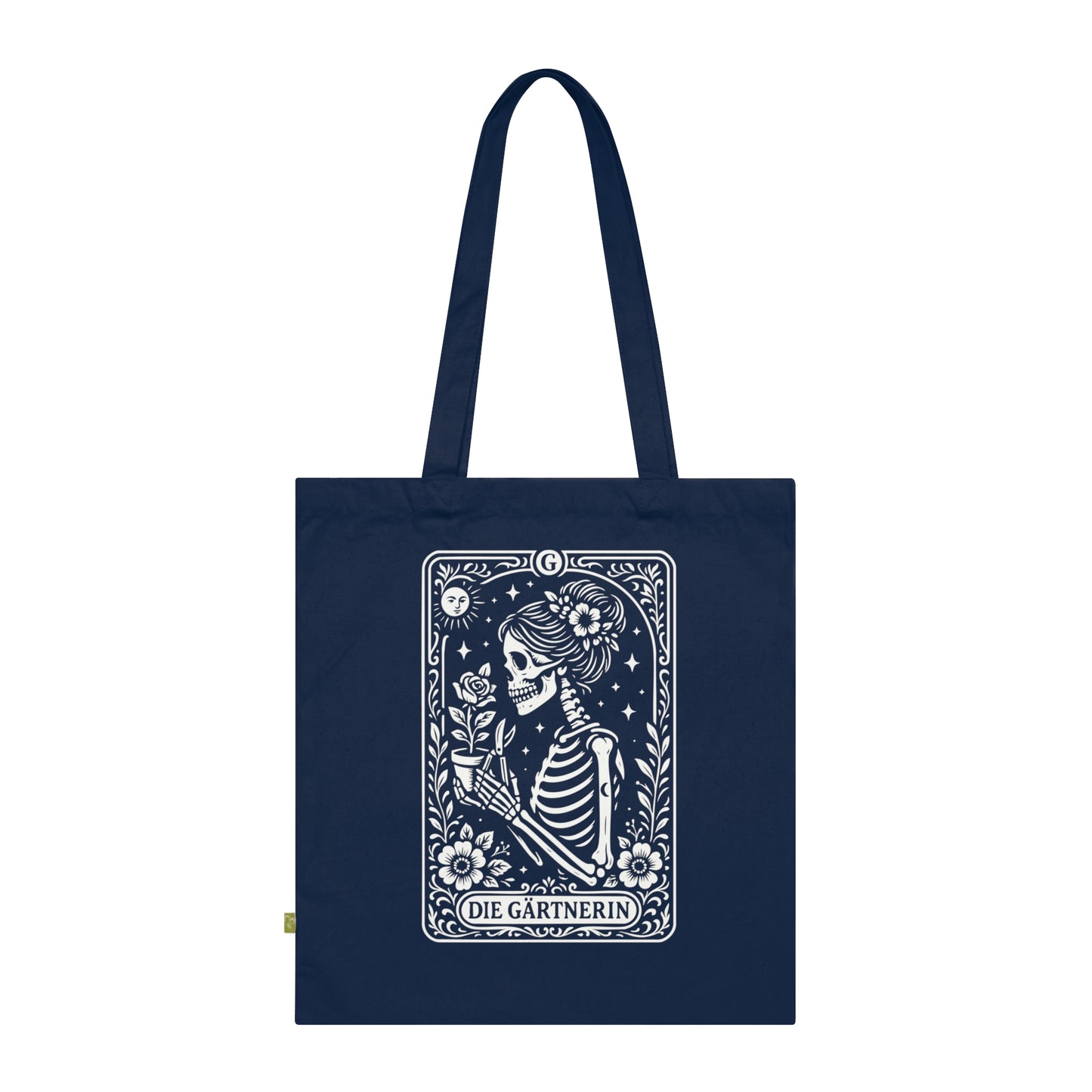 Tarrot der Gärterin - Stoffbeutel, Einkaufstasche aus Bio-Baumwolle, umweltfreundliches Geschenk, Stoffbeutel mit Totenkopfmotiv, Tasche im Boho-Stil