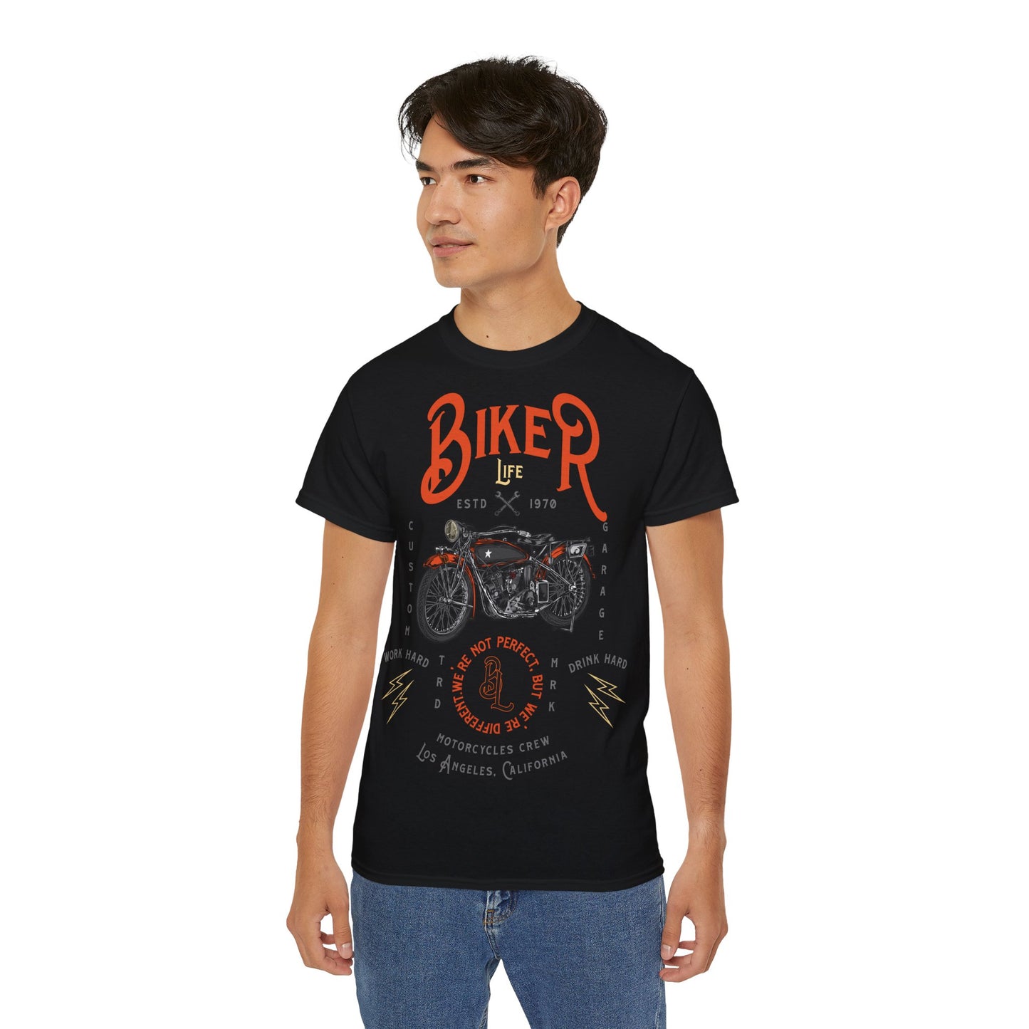 Biker Life California Motorcycle - T-Shirt | Hochwertig, 100 % Baumwolle, Weich & Bequem mit Rundhalsausschnitt