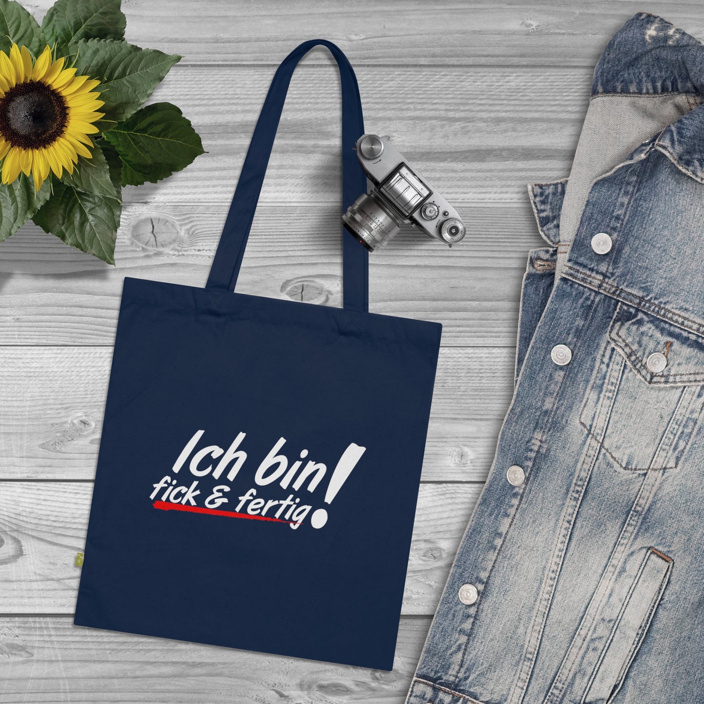 Ich bin fick und fertig! - Stoffbeutel, Einkaufstasche aus Bio-Baumwolle, umweltfreundliches Geschenk, Stoffbeutel mit Totenkopfmotiv, Tasche im Boho-Stil