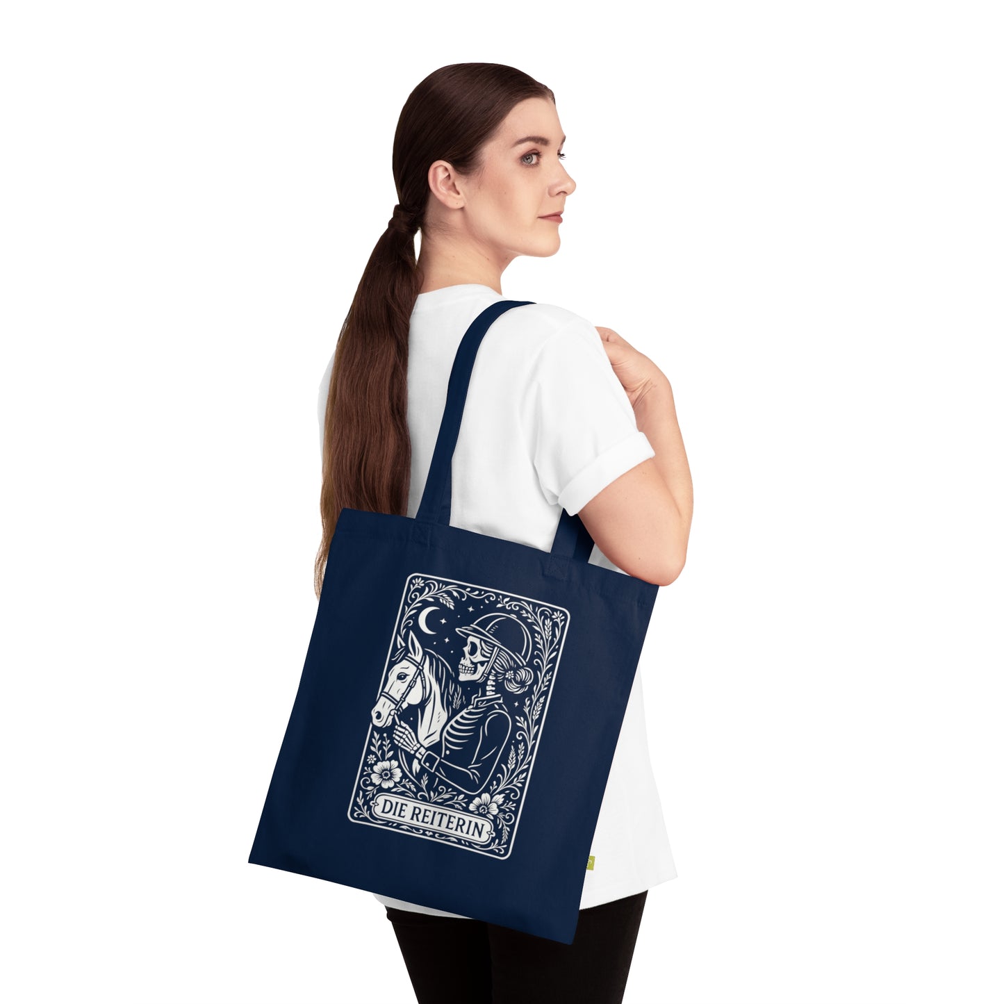 Tarrot der Reiterin - Stoffbeutel, Einkaufstasche aus Bio-Baumwolle, umweltfreundliches Geschenk, Stoffbeutel mit Totenkopfmotiv, Tasche im Boho-Stil