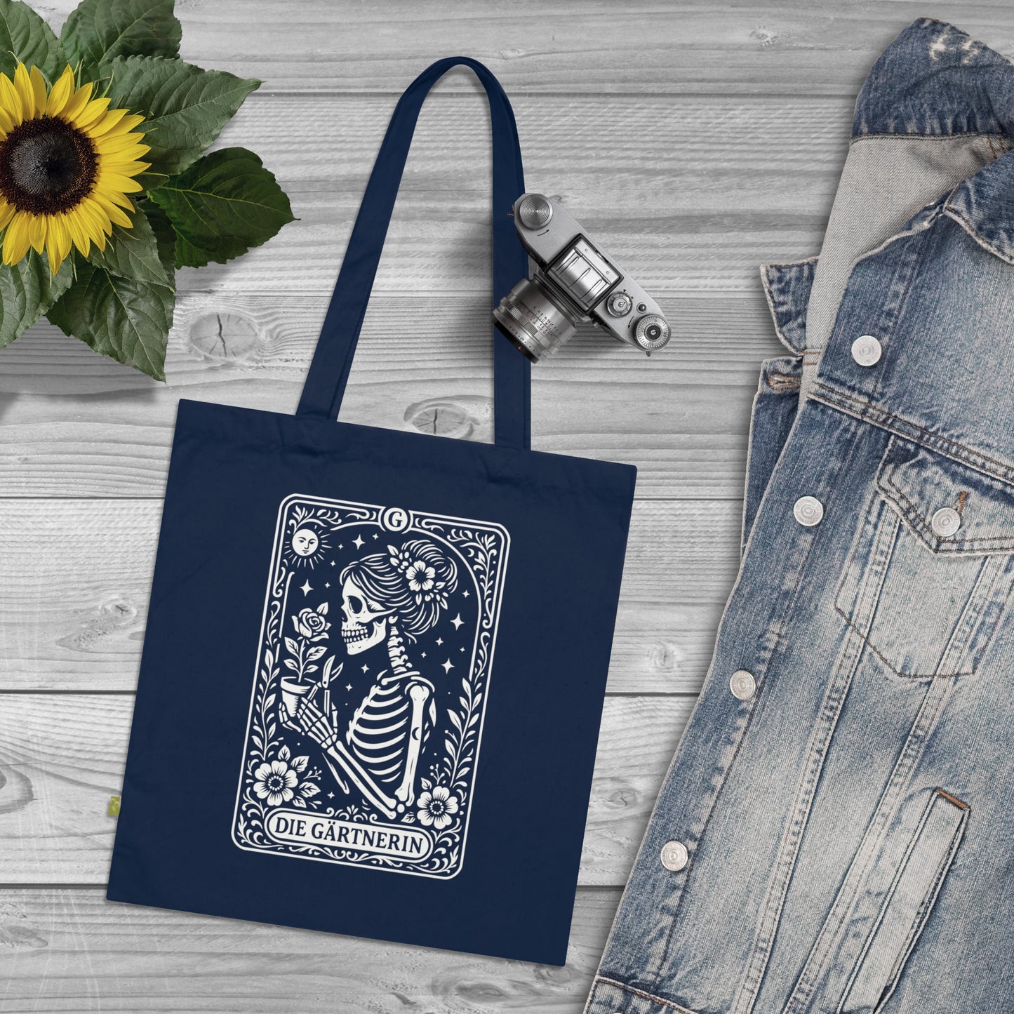 Tarrot der Gärterin - Stoffbeutel, Einkaufstasche aus Bio-Baumwolle, umweltfreundliches Geschenk, Stoffbeutel mit Totenkopfmotiv, Tasche im Boho-Stil