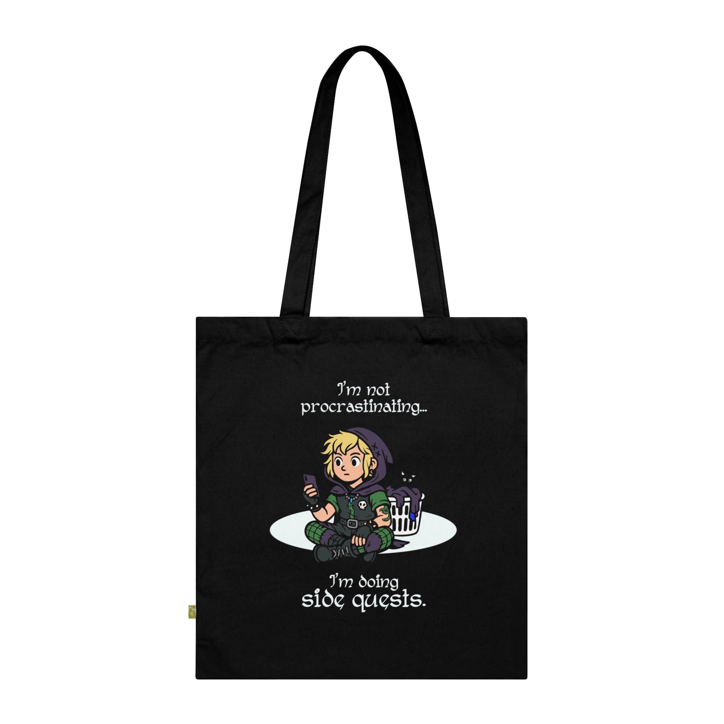I'm not procrastinating. I'm doing side quests. - Stoffbeutel, Einkaufstasche aus Bio-Baumwolle, umweltfreundliches Geschenk, Stoffbeutel mit Totenkopfmotiv, Tasche im Boho-Stil