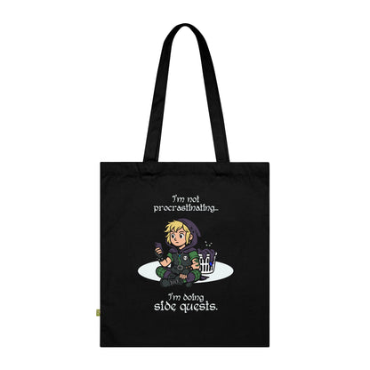 I'm not procrastinating. I'm doing side quests. - Stoffbeutel, Einkaufstasche aus Bio-Baumwolle, umweltfreundliches Geschenk, Stoffbeutel mit Totenkopfmotiv, Tasche im Boho-Stil