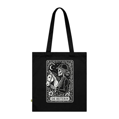 Tarrot der Reiterin - Stoffbeutel, Einkaufstasche aus Bio-Baumwolle, umweltfreundliches Geschenk, Stoffbeutel mit Totenkopfmotiv, Tasche im Boho-Stil