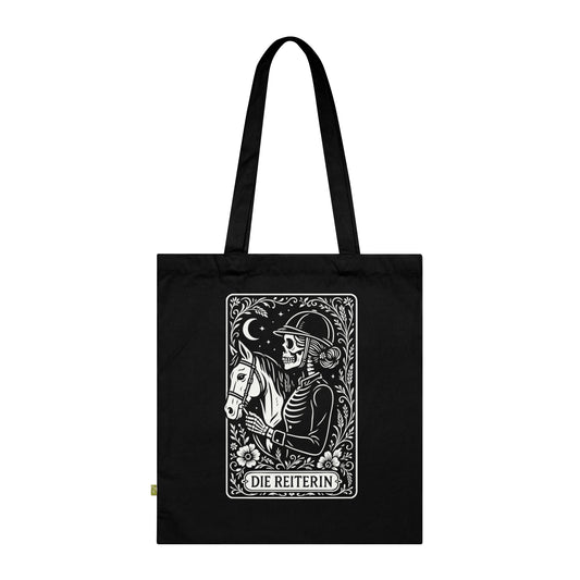 Tarrot der Reiterin - Stoffbeutel, Einkaufstasche aus Bio-Baumwolle, umweltfreundliches Geschenk, Stoffbeutel mit Totenkopfmotiv, Tasche im Boho-Stil