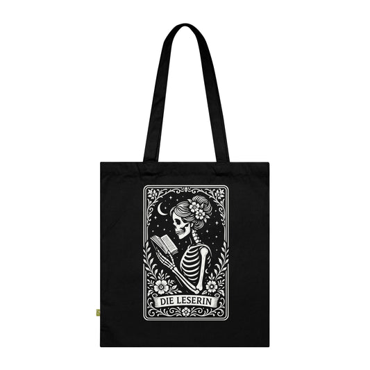 Tarrot der Leserin - Stoffbeutel, Einkaufstasche aus Bio-Baumwolle, umweltfreundliches Geschenk, Stoffbeutel mit Totenkopfmotiv, Tasche im Boho-Stil