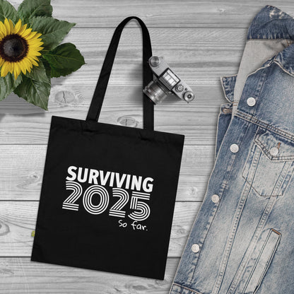 SURVIVING 2025 -  Stoffbeutel, Einkaufstasche aus Bio-Baumwolle, umweltfreundliches Geschenk, Stoffbeutel mit Totenkopfmotiv, Tasche im Boho-Stil