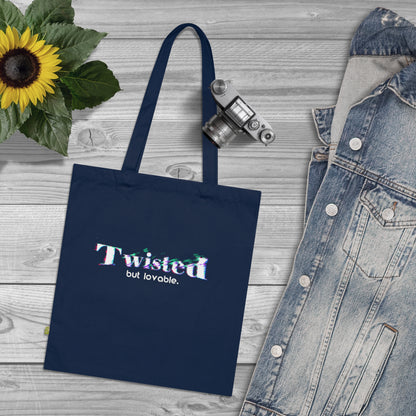 Twisted but lovable - Stoffbeutel, Einkaufstasche aus Bio-Baumwolle, umweltfreundliches Geschenk, Stoffbeutel mit Totenkopfmotiv, Tasche im Boho-Stil