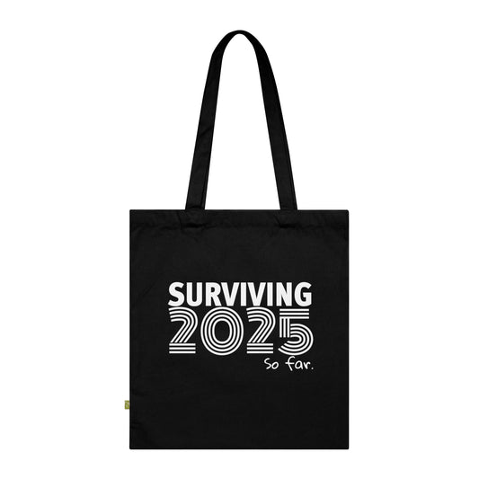 SURVIVING 2025 -  Stoffbeutel, Einkaufstasche aus Bio-Baumwolle, umweltfreundliches Geschenk, Stoffbeutel mit Totenkopfmotiv, Tasche im Boho-Stil