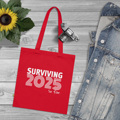 SURVIVING 2025 -  Stoffbeutel, Einkaufstasche aus Bio-Baumwolle, umweltfreundliches Geschenk, Stoffbeutel mit Totenkopfmotiv, Tasche im Boho-Stil