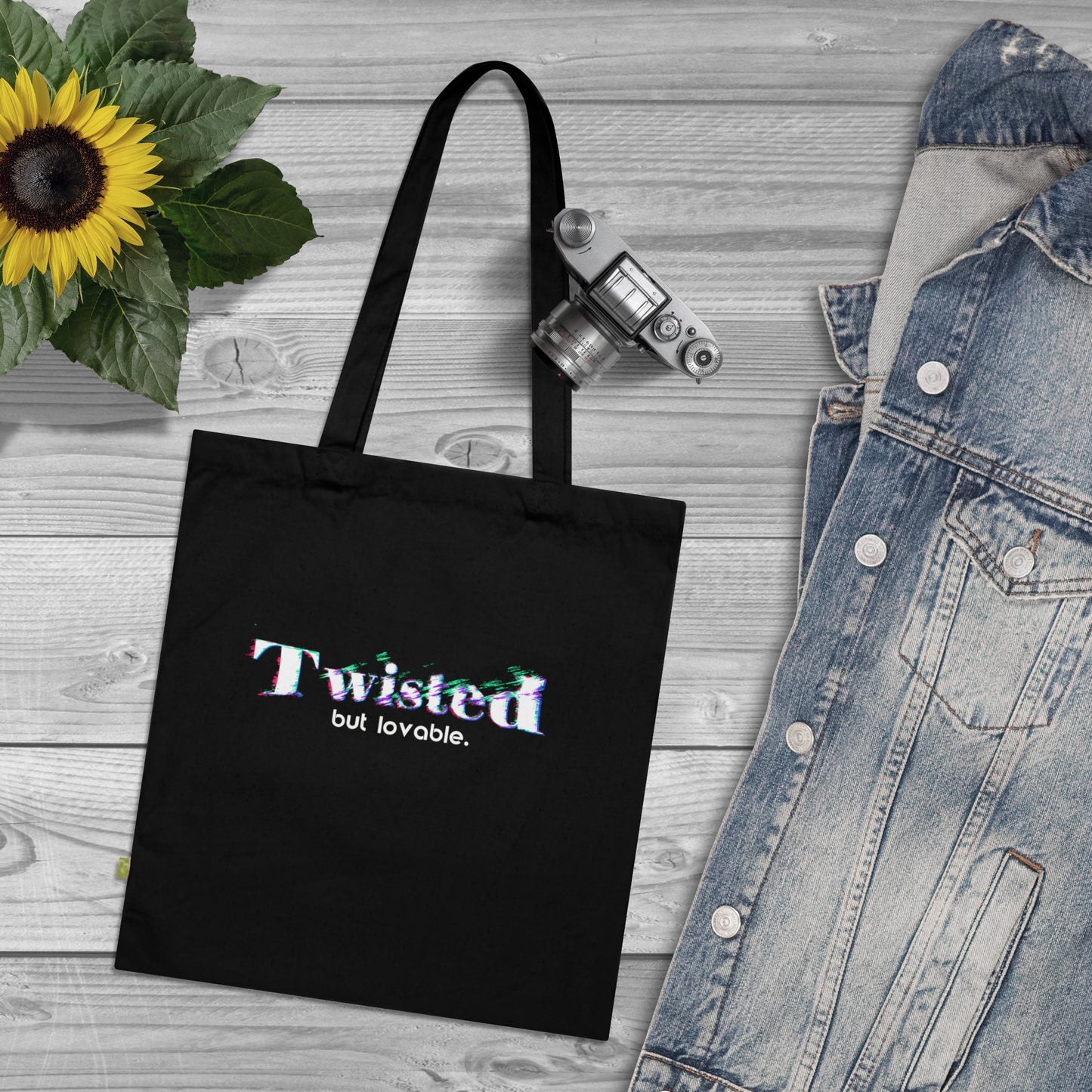 Twisted but lovable - Stoffbeutel, Einkaufstasche aus Bio-Baumwolle, umweltfreundliches Geschenk, Stoffbeutel mit Totenkopfmotiv, Tasche im Boho-Stil