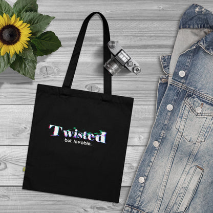 Twisted but lovable - Stoffbeutel, Einkaufstasche aus Bio-Baumwolle, umweltfreundliches Geschenk, Stoffbeutel mit Totenkopfmotiv, Tasche im Boho-Stil