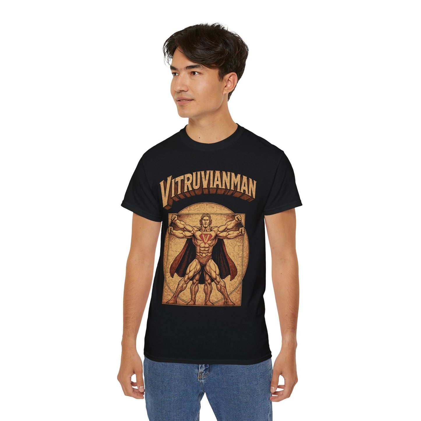 Vitruvian Man Unisex Softstyle T-Shirt, Artistic Graphic Tee, Vintage Style Shirt, Gifts for Art Lovers, Unique Men's T-Shirt