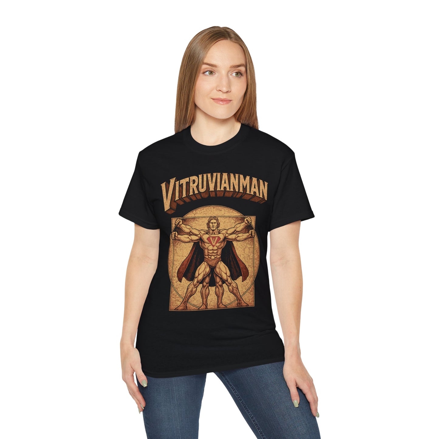 Vitruvian Man Unisex Softstyle T-Shirt, Artistic Graphic Tee, Vintage Style Shirt, Gifts for Art Lovers, Unique Men's T-Shirt