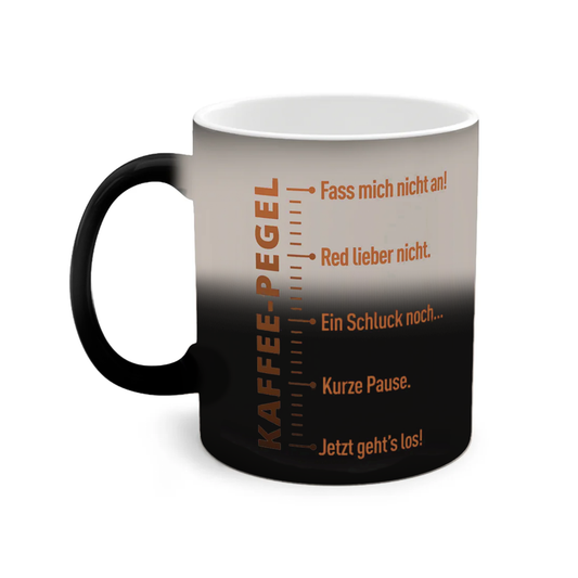 KAFFEE-PEGEL Coffee Mug, 11oz - Unique Gift for Coffee Lovers, Fun Kitchen Decor, Heat Sensitive Mug, Perfect for Birthdays, Home Office