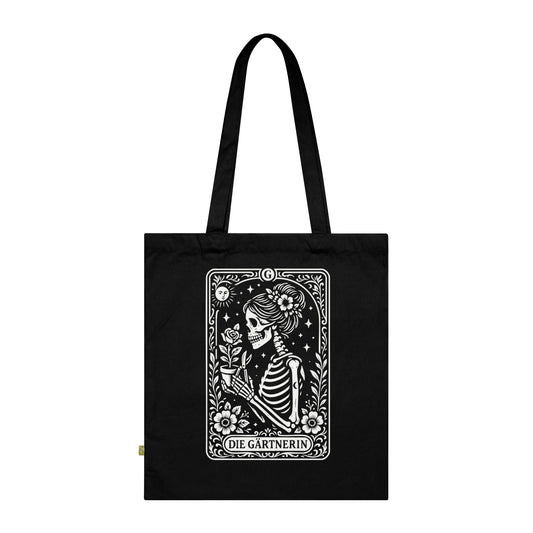 Tarrot der Gärterin - Stoffbeutel, Einkaufstasche aus Bio-Baumwolle, umweltfreundliches Geschenk, Stoffbeutel mit Totenkopfmotiv, Tasche im Boho-Stil