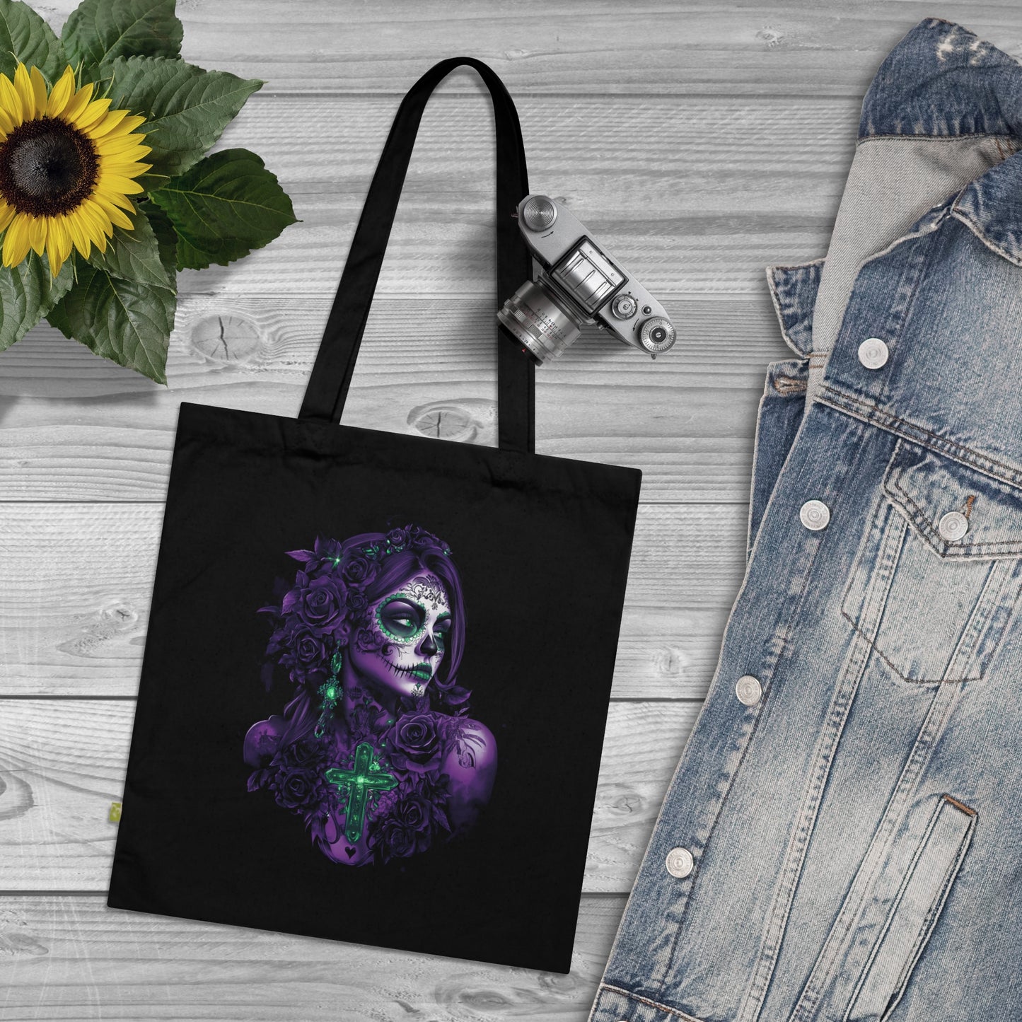 Dia de los Muertos Tote Bag, Organic Cotton Shopping Bag, Eco-Friendly Gift, Skull Art Tote, Boho Style Bag, Festival Accessory