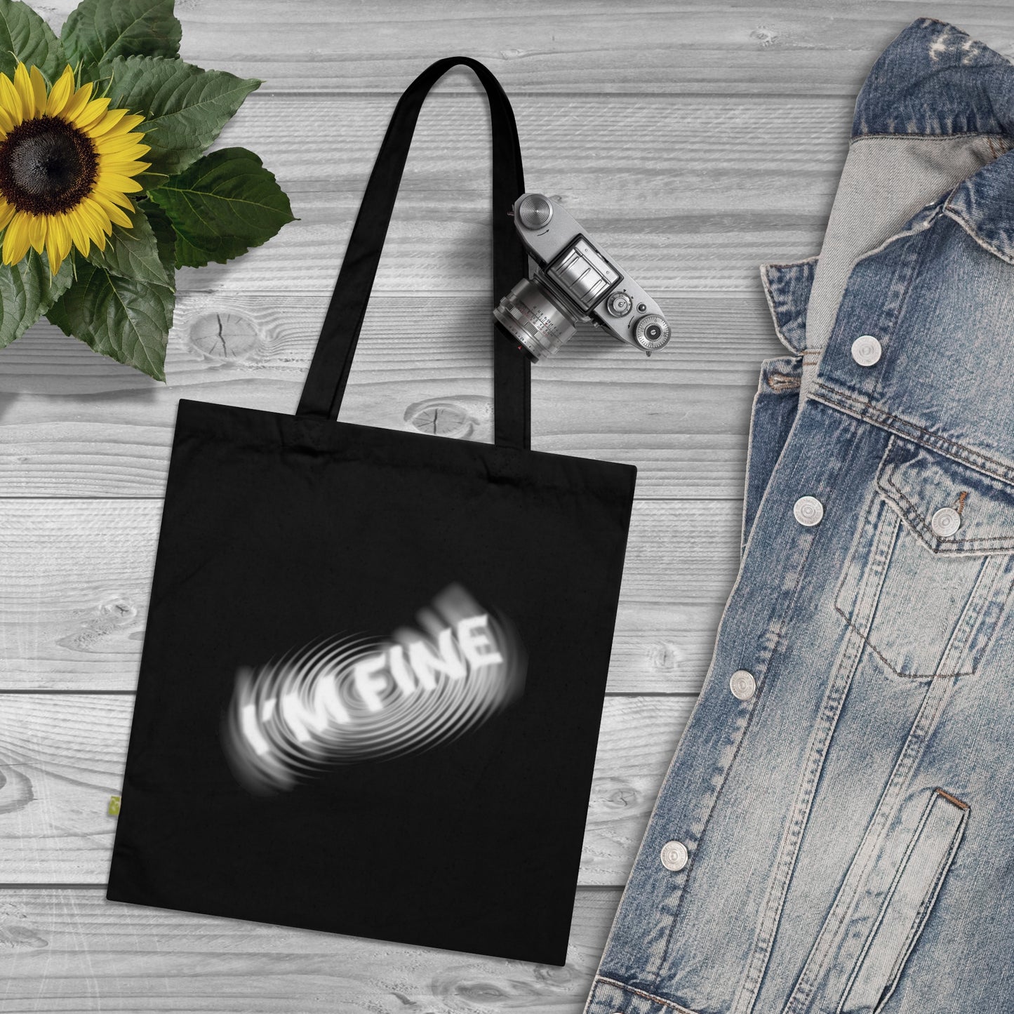 I'M FINE - Stoffbeutel, Einkaufstasche aus Bio-Baumwolle, umweltfreundliches Geschenk, Stoffbeutel mit Totenkopfmotiv, Tasche im Boho-Stil