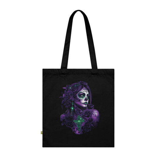 Dia de los Muertos Tote Bag, Organic Cotton Shopping Bag, Eco-Friendly Gift, Skull Art Tote, Boho Style Bag, Festival Accessory