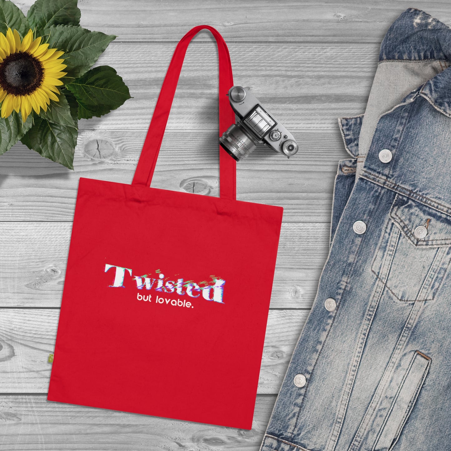 Twisted but lovable - Stoffbeutel, Einkaufstasche aus Bio-Baumwolle, umweltfreundliches Geschenk, Stoffbeutel mit Totenkopfmotiv, Tasche im Boho-Stil