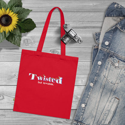 Twisted but lovable - Stoffbeutel, Einkaufstasche aus Bio-Baumwolle, umweltfreundliches Geschenk, Stoffbeutel mit Totenkopfmotiv, Tasche im Boho-Stil