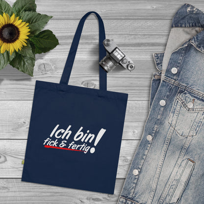 Ich bin fick und fertig! - Stoffbeutel, Einkaufstasche aus Bio-Baumwolle, umweltfreundliches Geschenk, Stoffbeutel mit Totenkopfmotiv, Tasche im Boho-Stil