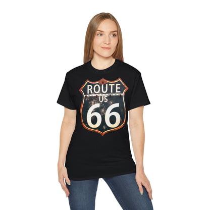 ROUTE 66 - T-Shirt | Hochwertig, 100 % Baumwolle, Weich & Bequem mit Rundhalsausschnitt